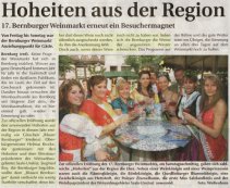 Pressebeitrag Hoheiten aus der Region Wochenspiegel 29.08.2007